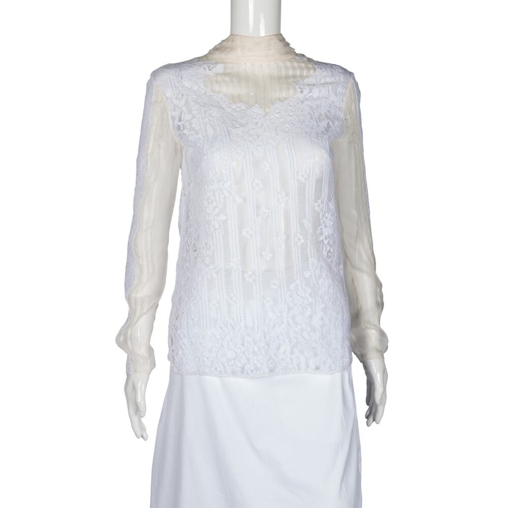 VALENTINO White Long Sleeve Sheer Lace Blouse Size S